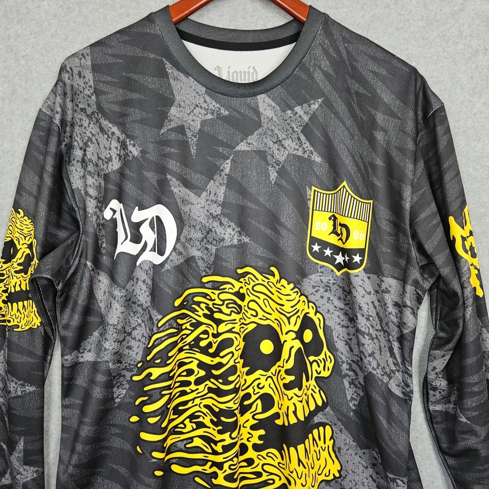 Liquid Death Murder Your Thirst Long Sleeve Jersey Skull Graphic Grey Yellow XL